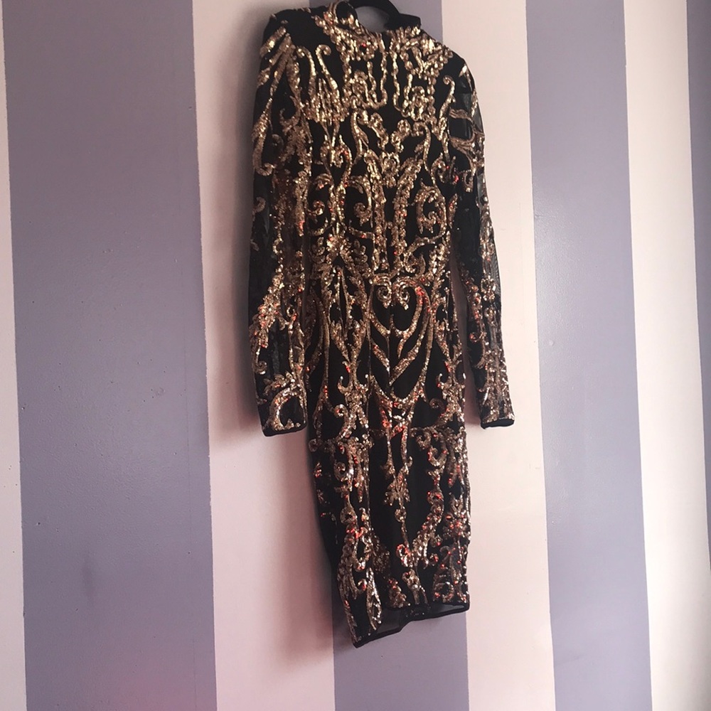 Black and Rose Gold Sequin Mini Dress